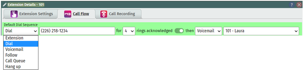 Default Dial Sequence Option