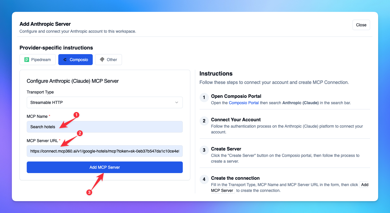 MCP Credentials page