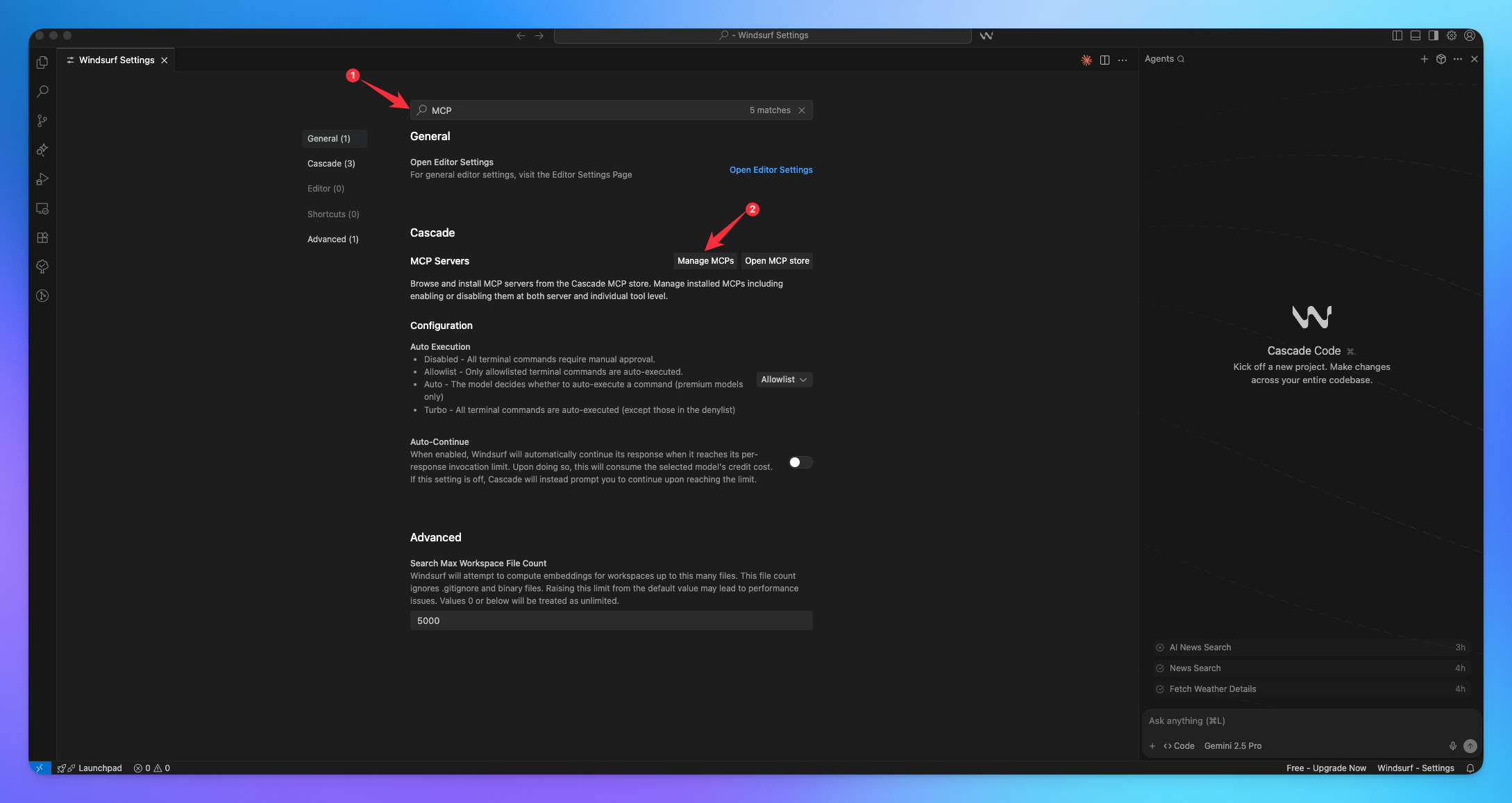 Windsurf settings page