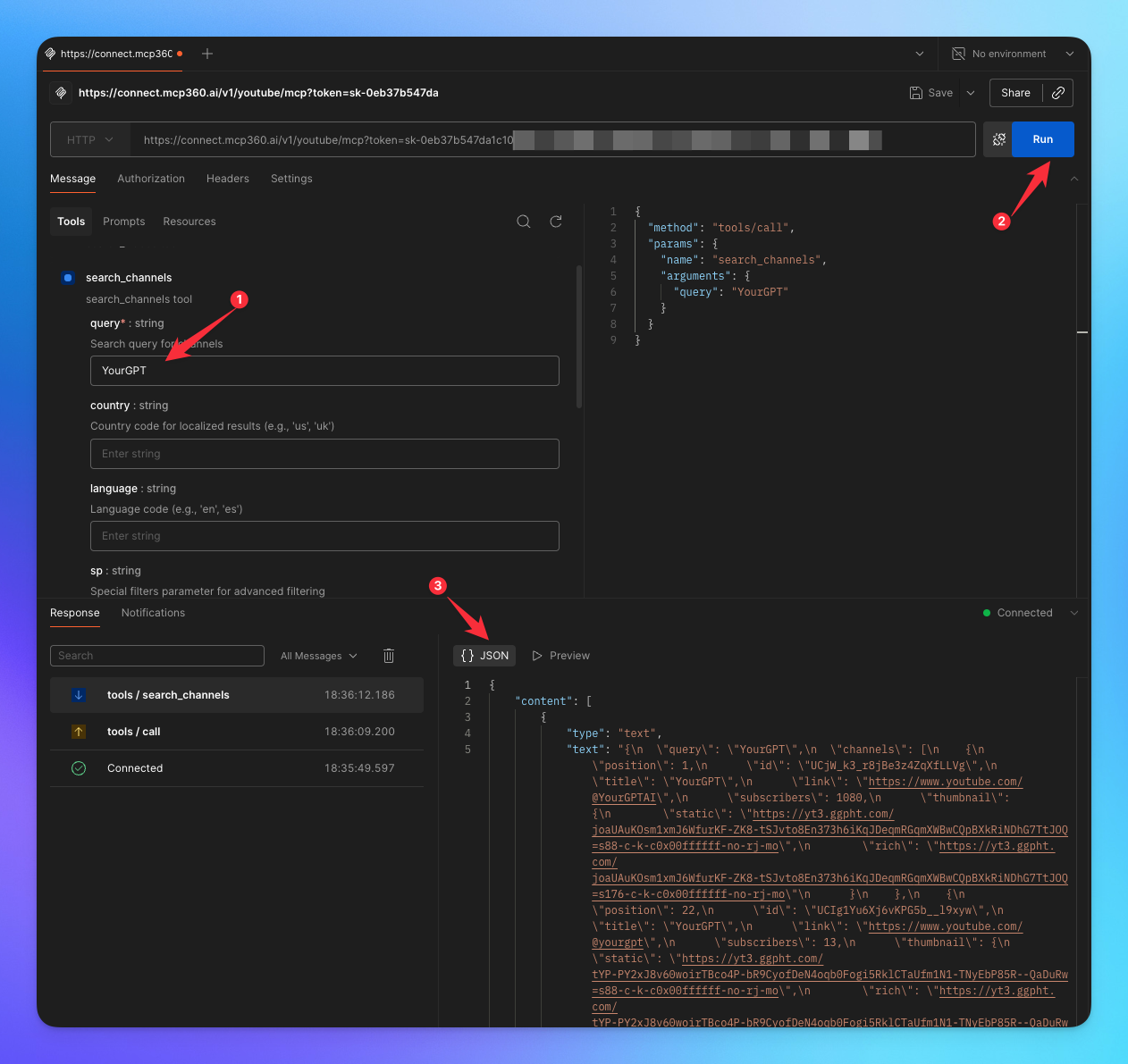 Postman tool invoking result