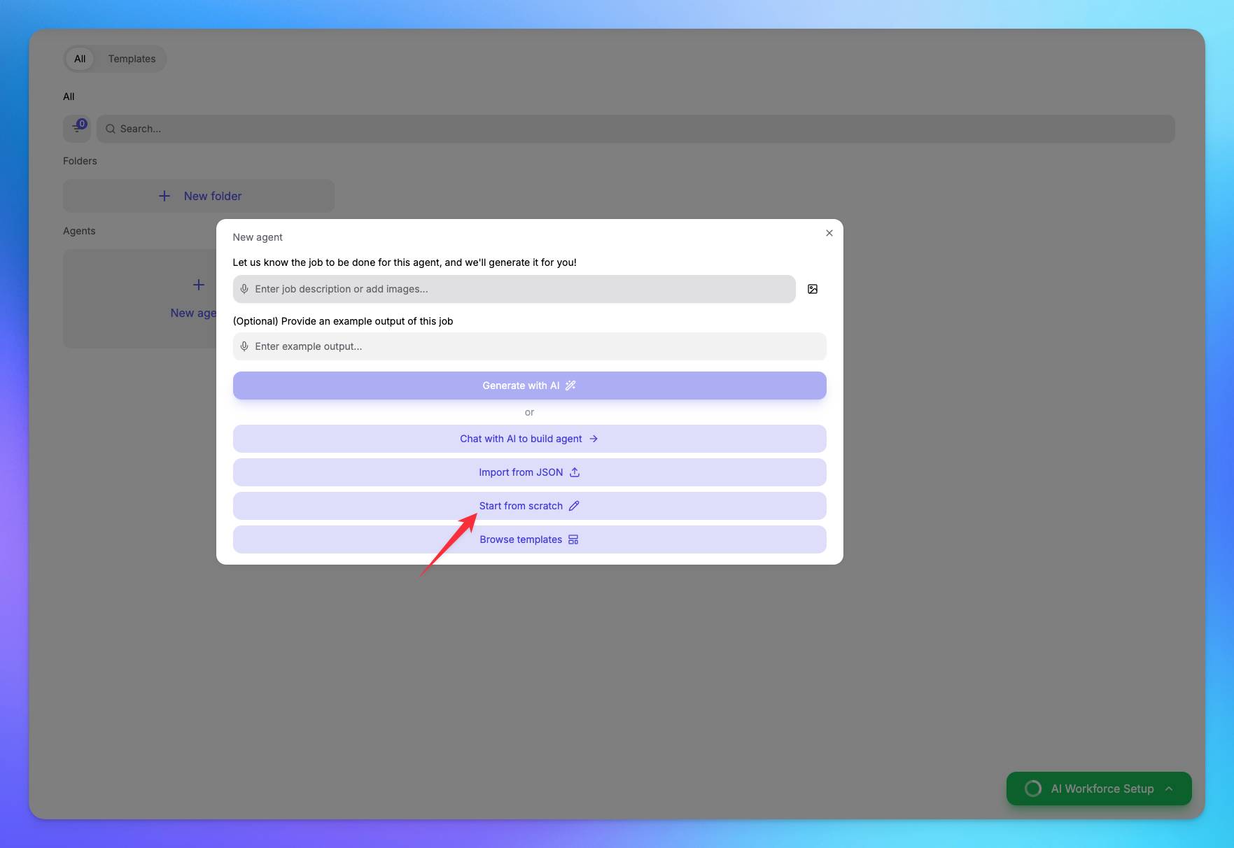 Creating agent options