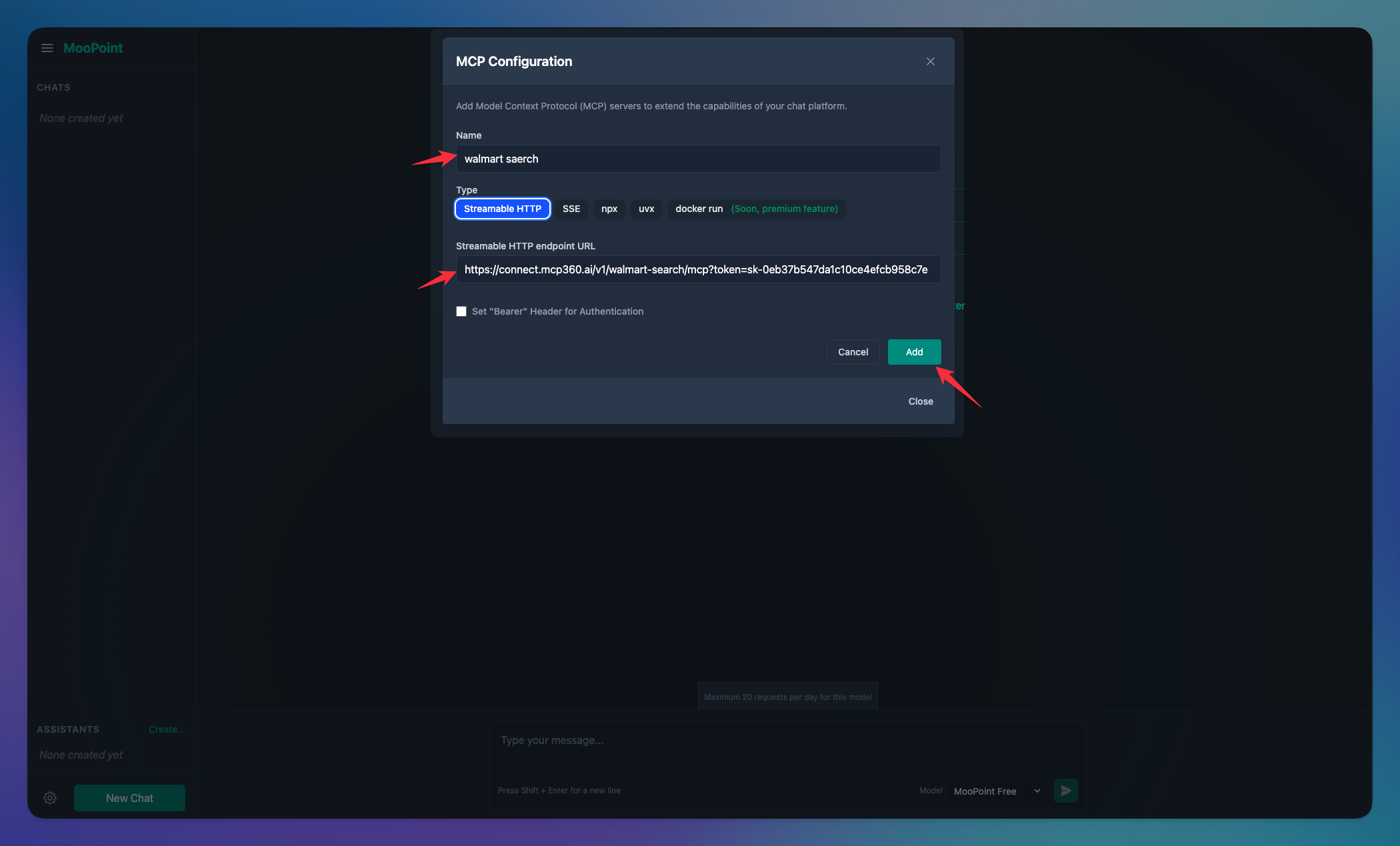 Add server credentials