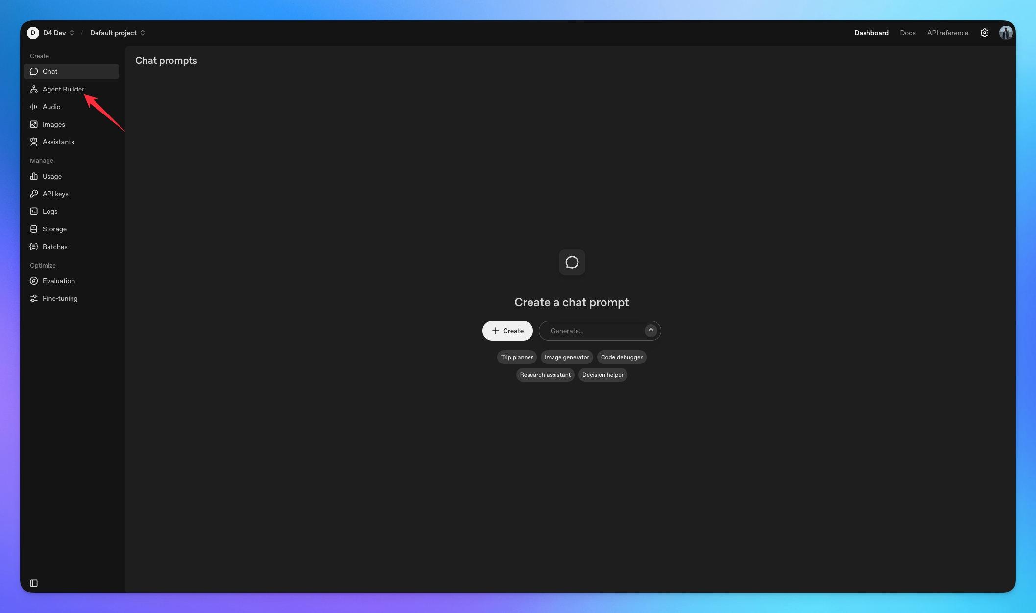 Navigate to Agent builder