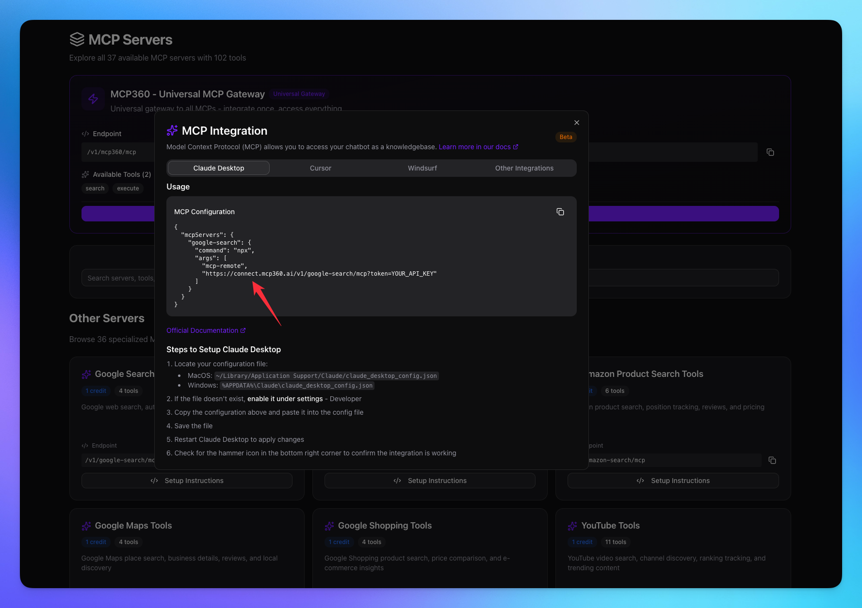Copy tool url