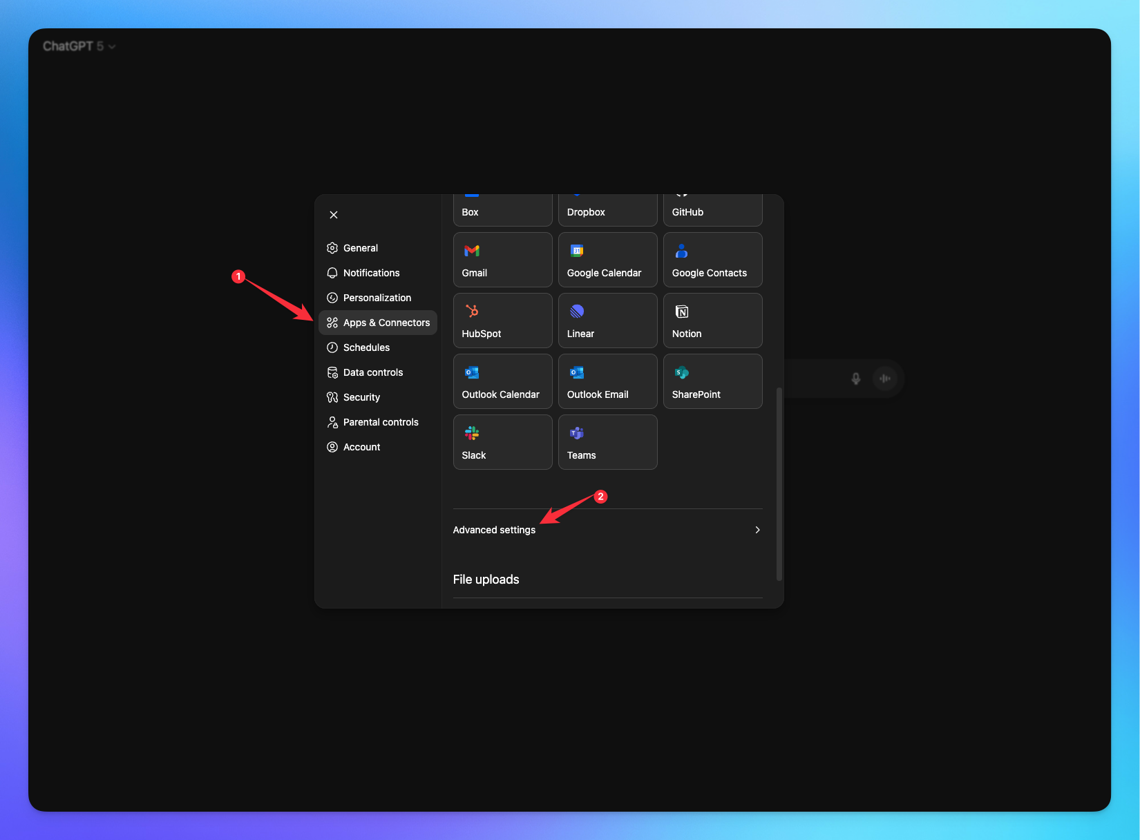 Advanced setting page