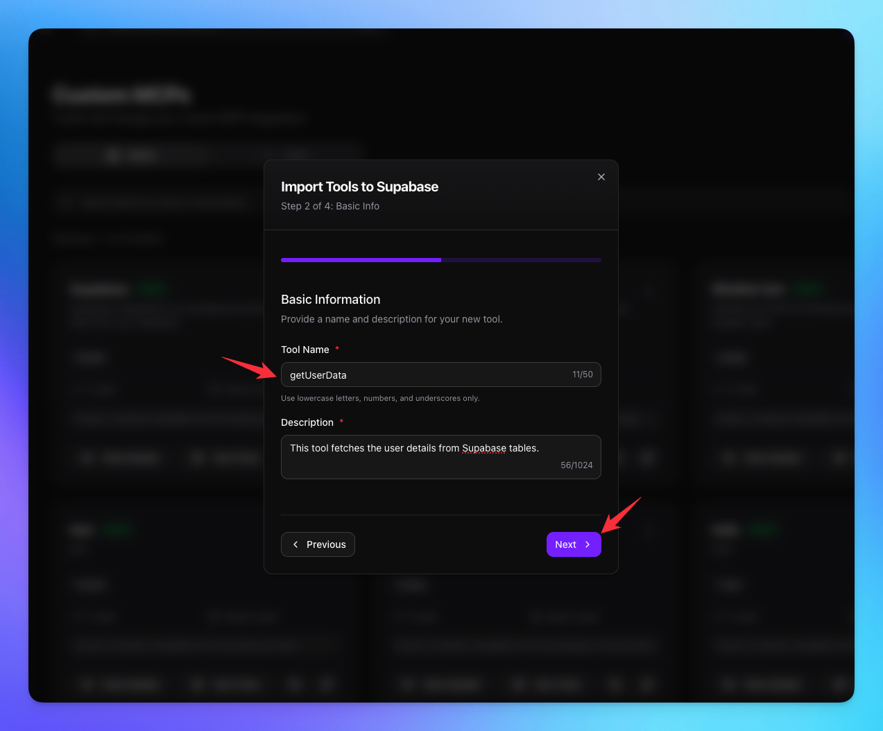 Tool name and description