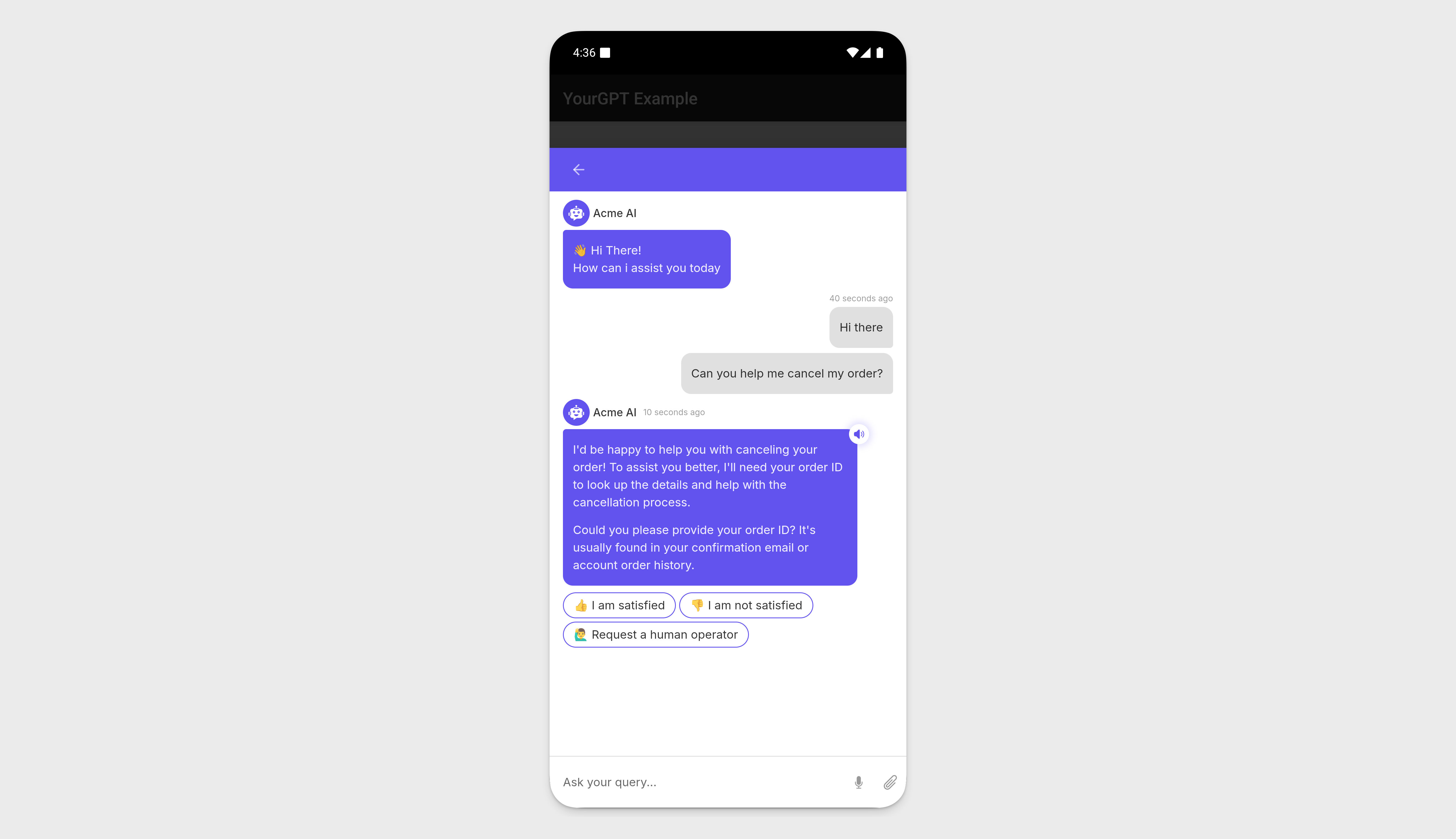 YourGPT Chatbot Demo on Android