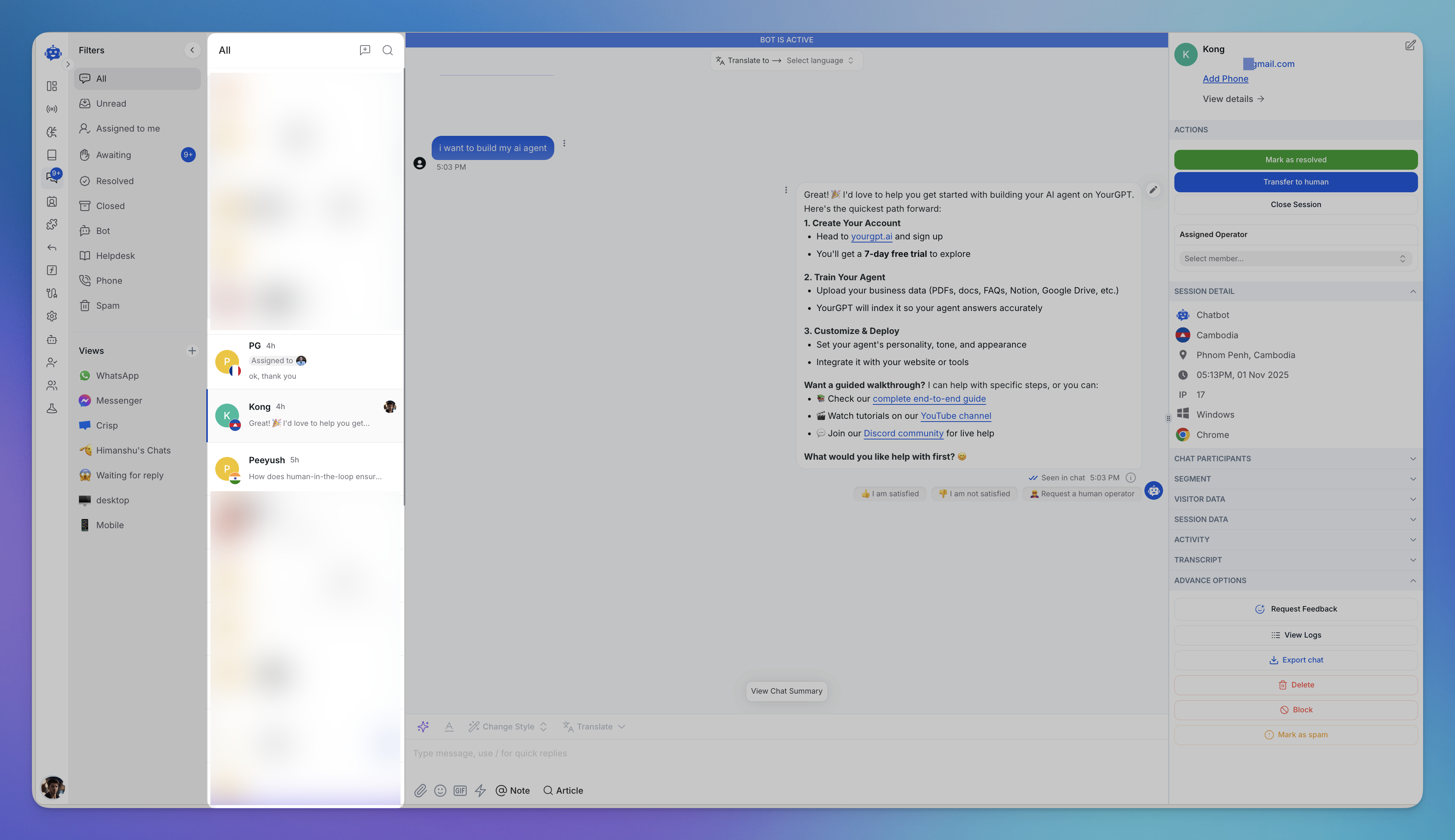 Conversation details dashboard
