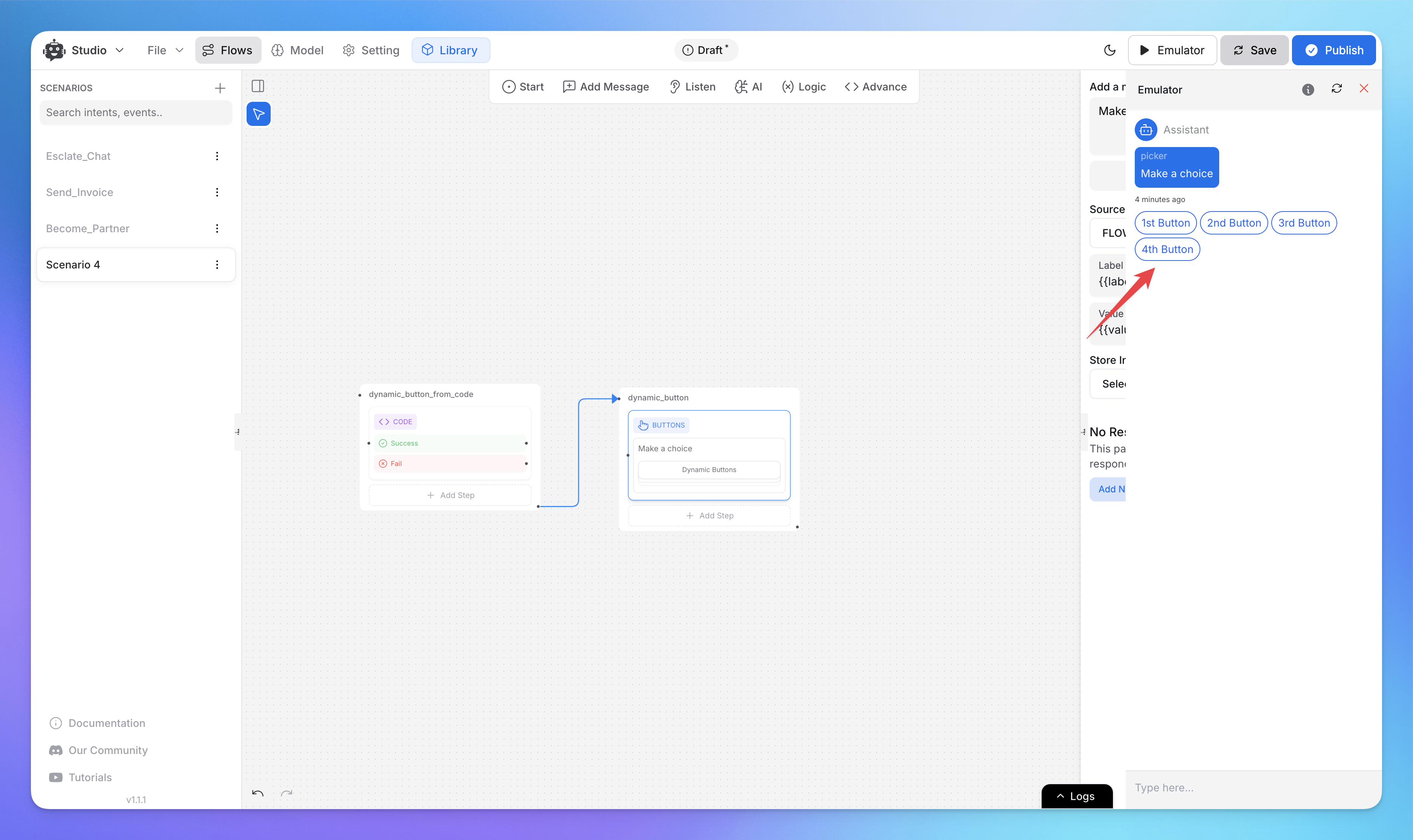 Output Showing 4 dynamic buttons