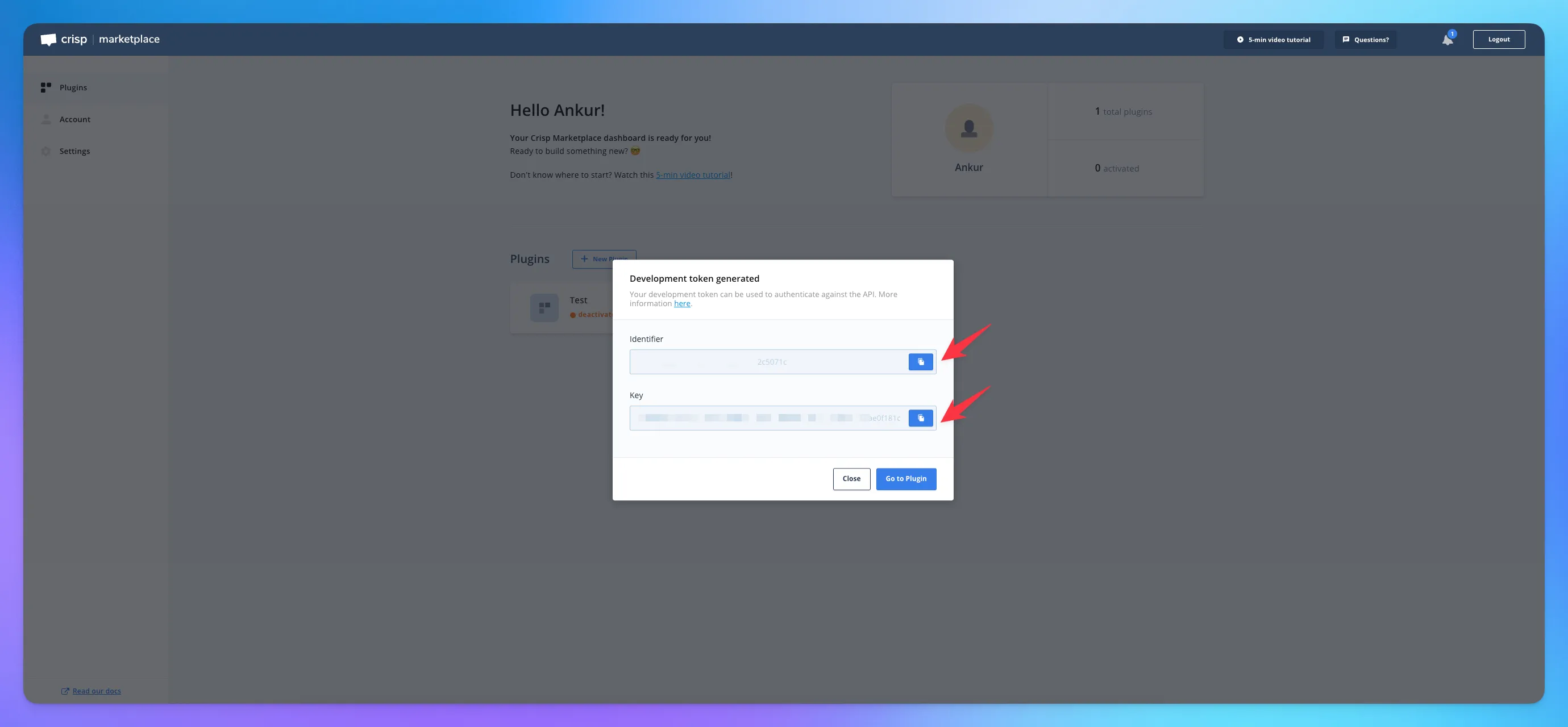 add your identifier and key