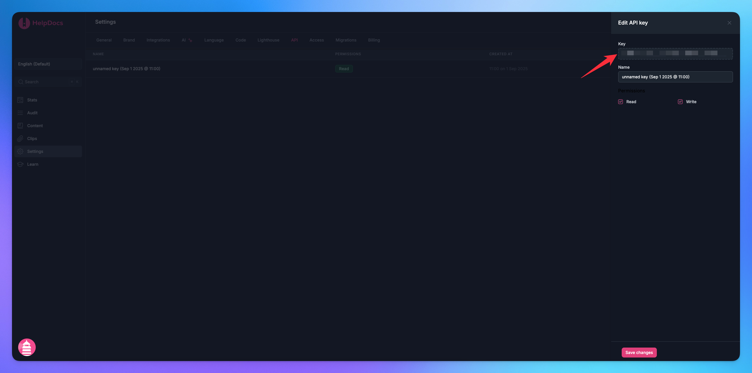 Copy the API key
