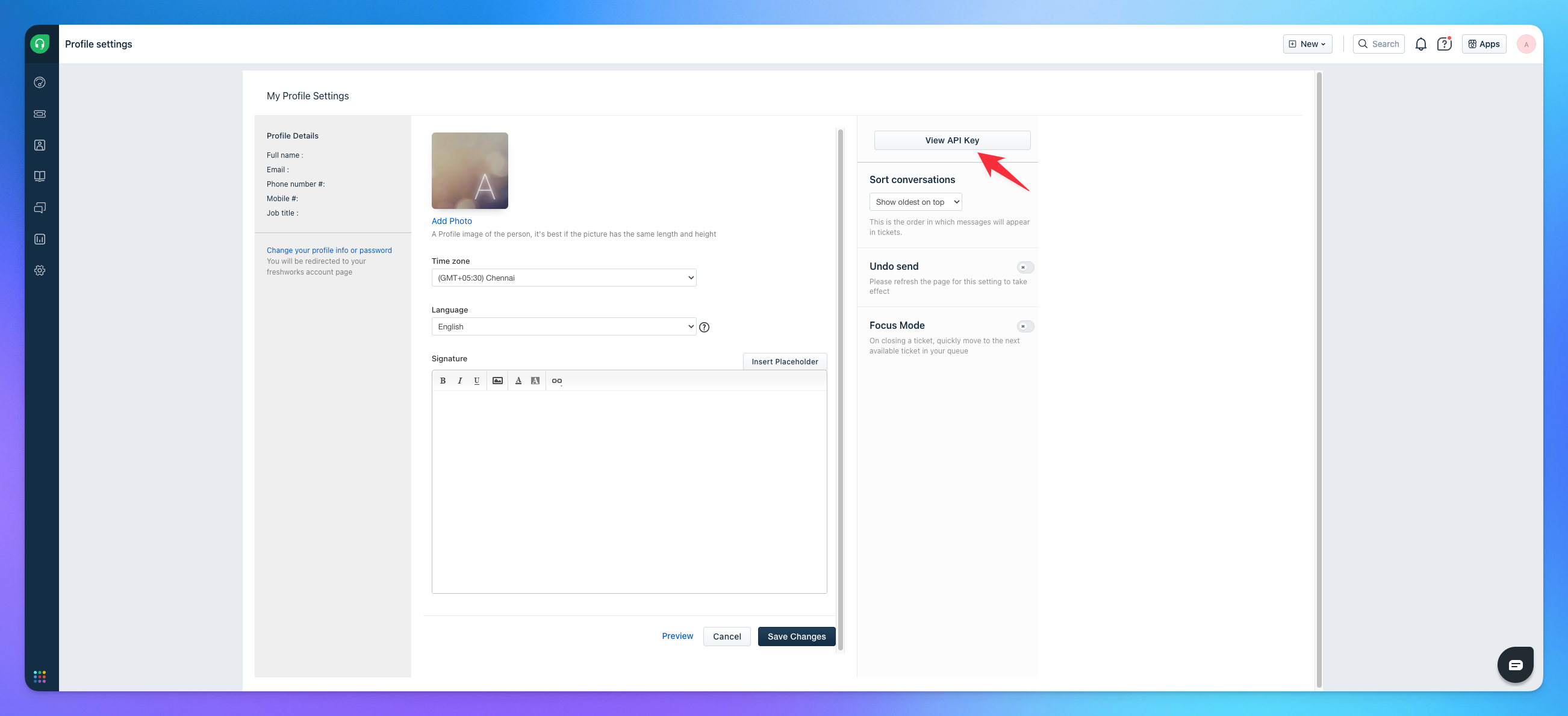Freshdesk profile setting
