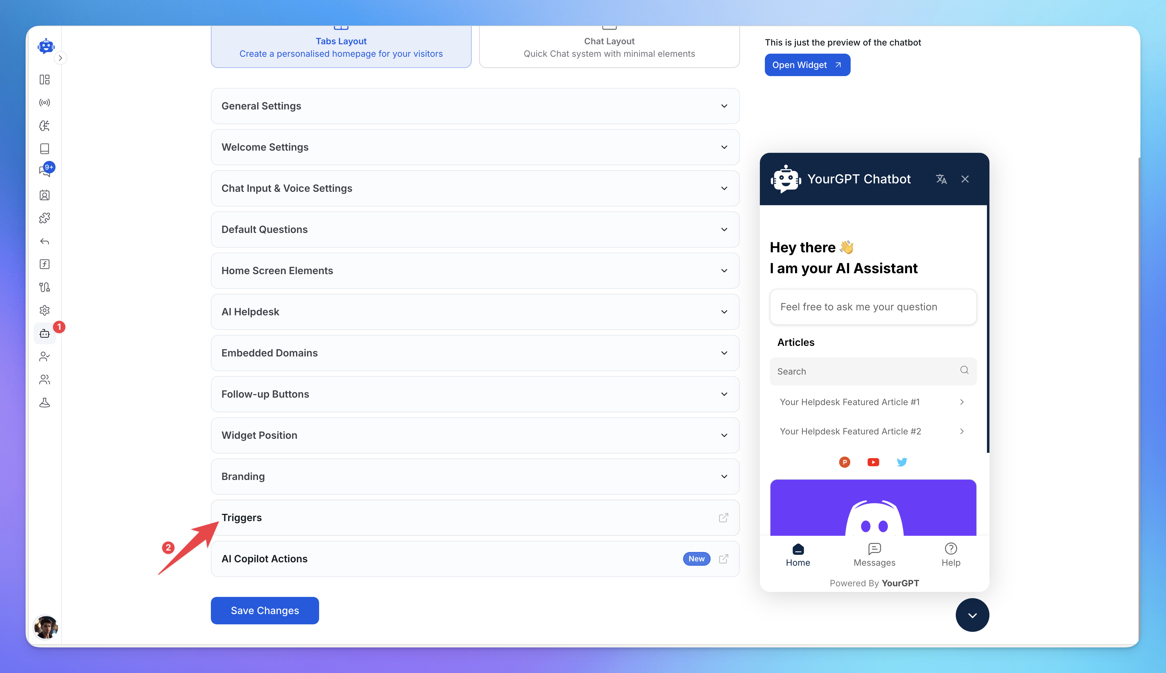 Access triggers from YourGPT Widget